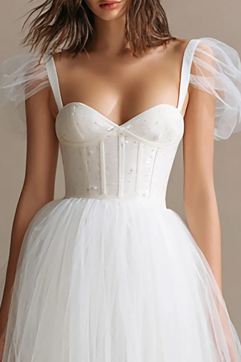 White Corset A Line Tulle Wedding Reception Dress sold by Zapaka product image thumbnail 2