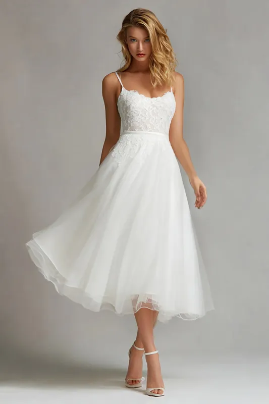 White Spaghetti Straps A Line Wedding Reception Dress sold by Zapaka