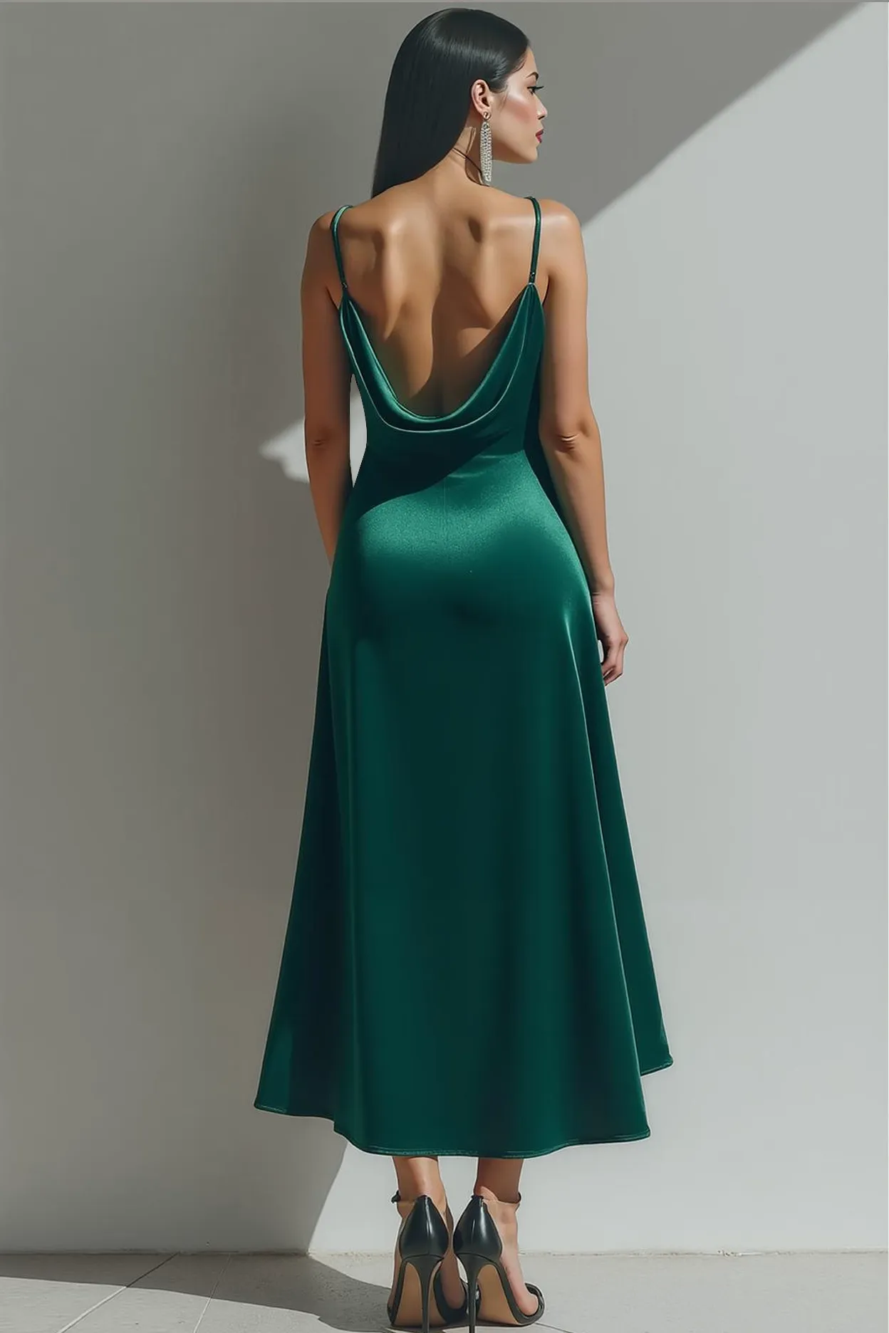 Dark Green Velvet Spaghetti Straps Long Formal Dress with Slit sold by Zapaka product image thumbnail 2