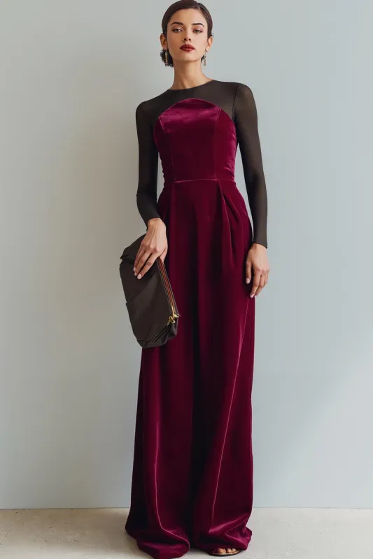 Cabernet Sheath Velvet Long Formal Dress with Sleeves sold by Zapaka