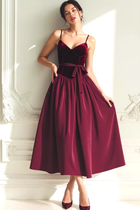 Cabernet A Line Velvet Spaghetti Straps Long Formal Dress sold by Zapaka