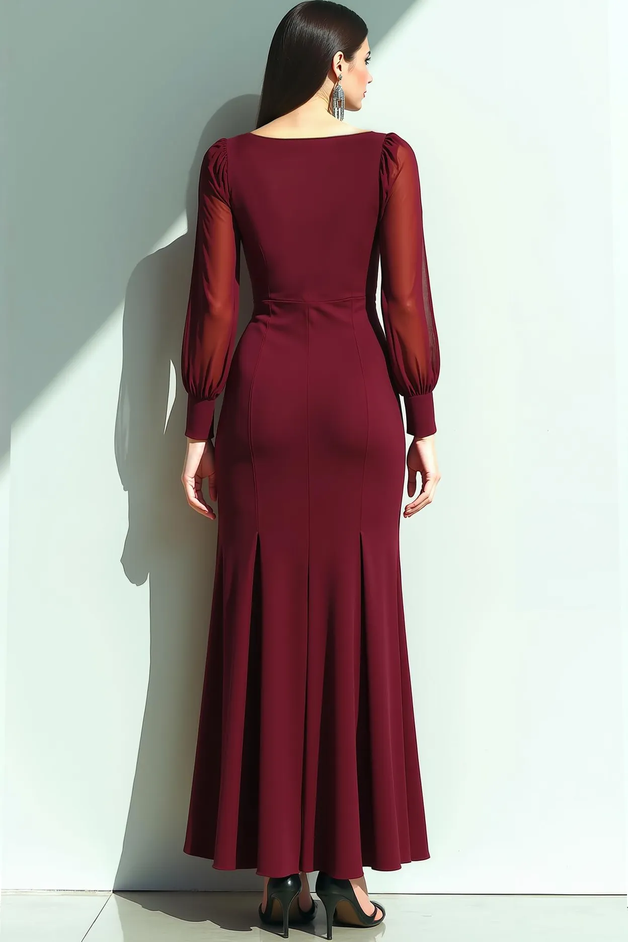 Cabernet Mermaid Square Neck Long Sleeves Formal Dress with Slit sold by Zapaka product image thumbnail 2