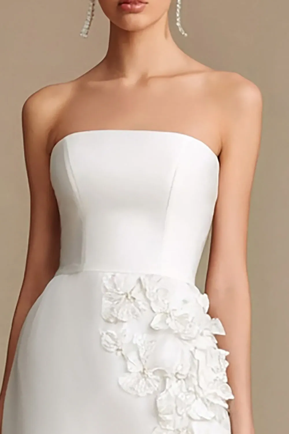 Strapless White Sheath Appliqued Rehearsal Dinner Dress sold by Zapaka product image thumbnail 2