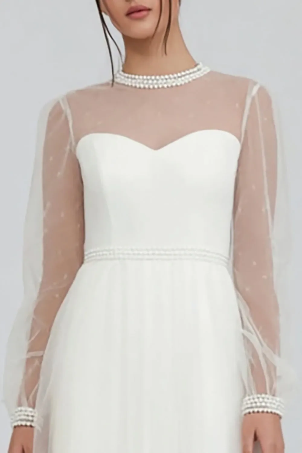 White Tulle A Line Midi Engagement Dress with Long Sleeves sold by Zapaka product image thumbnail 2