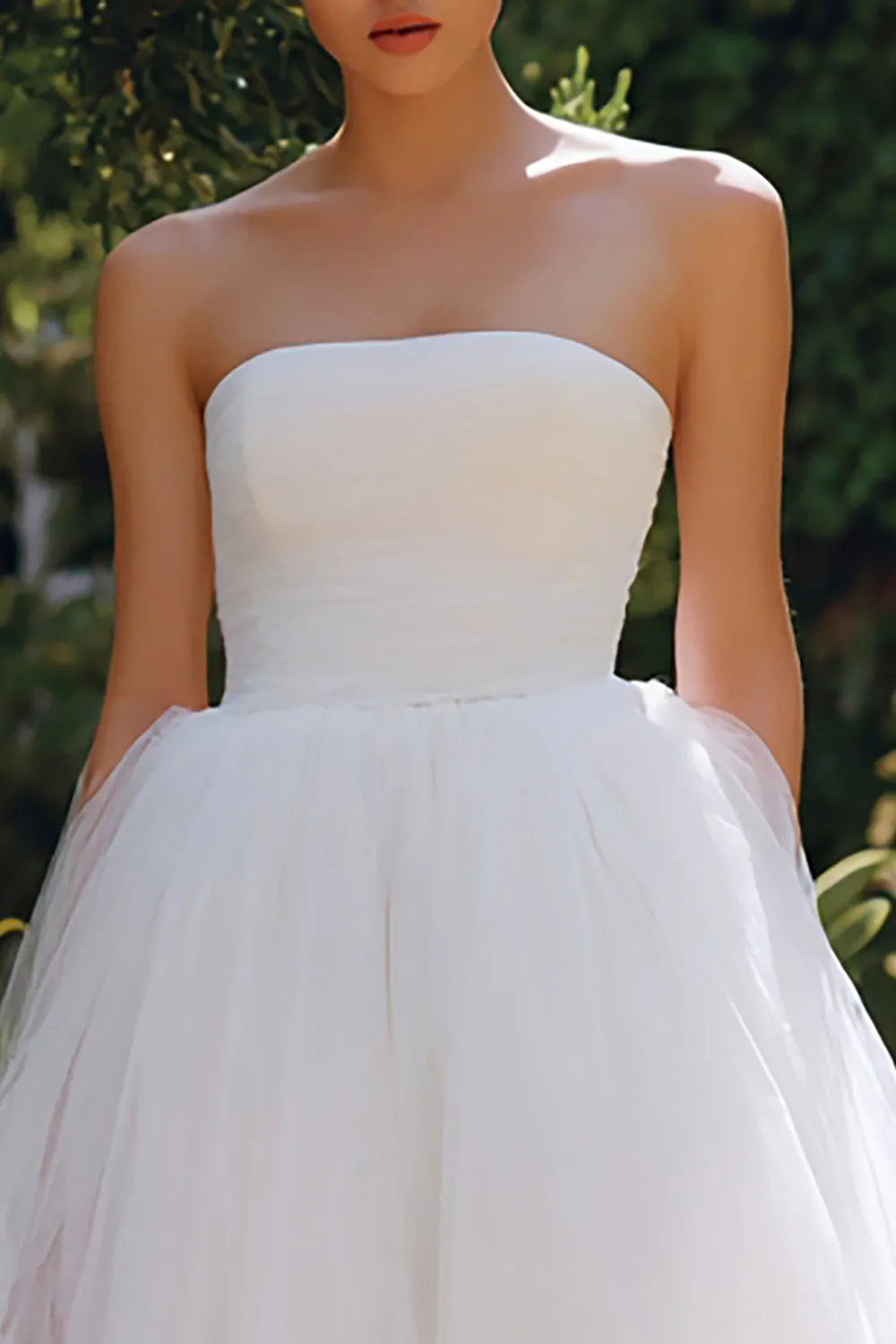 White Strapless A Line Tulle Midi Courthouse Wedding Dress sold by Zapaka product image thumbnail 2