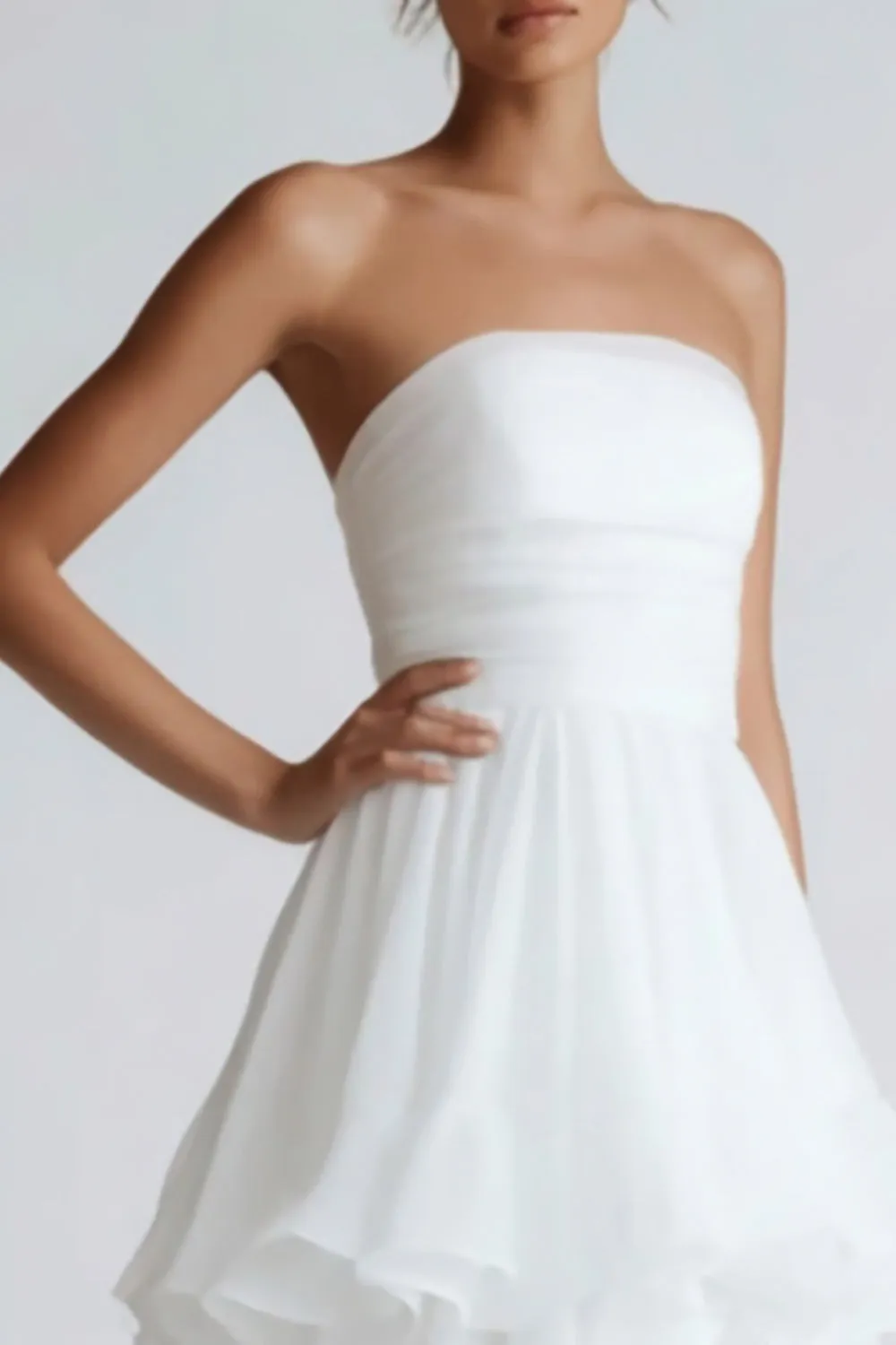 White Strapless Tiered Chiffon Long Wedding Reception Dress sold by Zapaka product image thumbnail 2