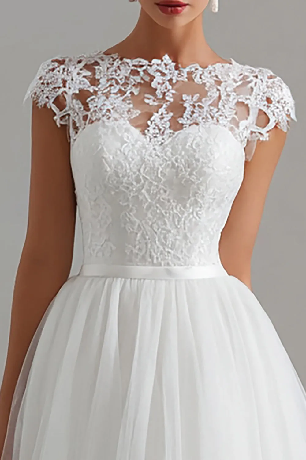 White Tulle A Line Midi Rehearsal Dinner Dress with Lace sold by Zapaka product image thumbnail 2