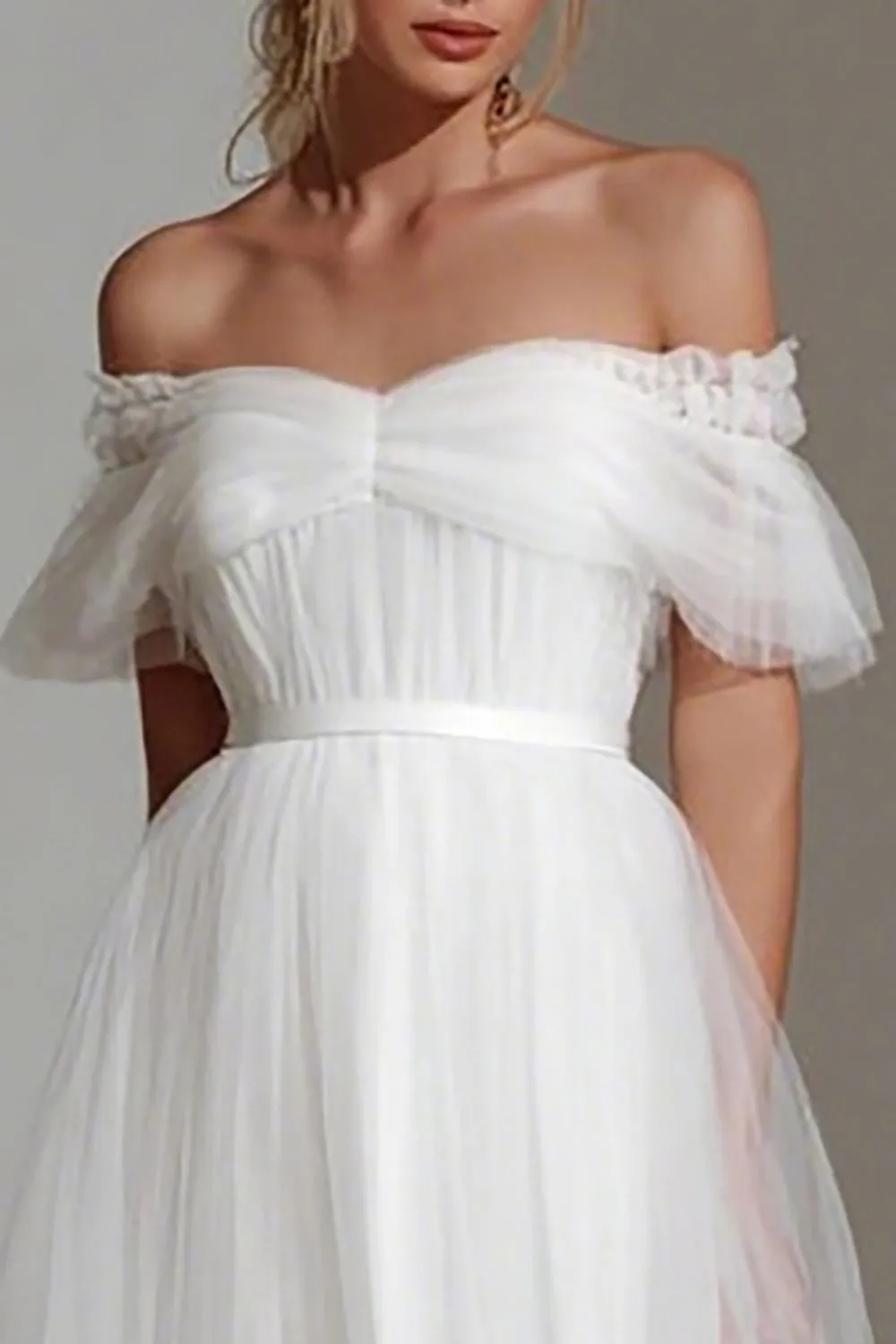 White Off The Shoulder A Line Midi Courthouse Wedding Dress sold by Zapaka product image thumbnail 2
