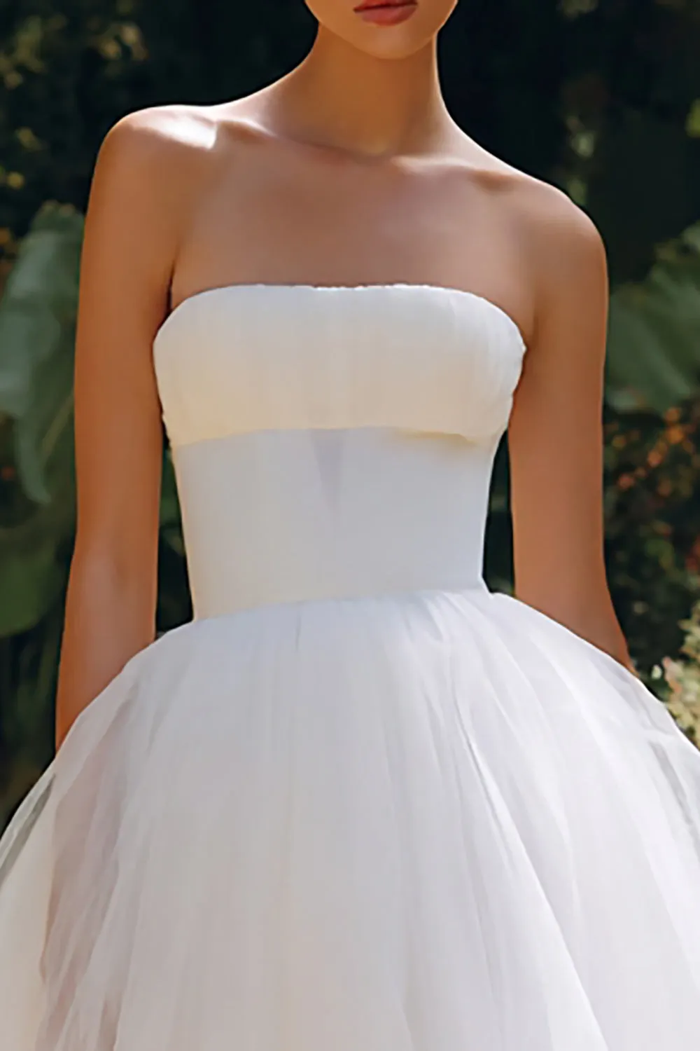 Simple White Strapless Tulle Maxi Engagement Dress sold by Zapaka product image thumbnail 2