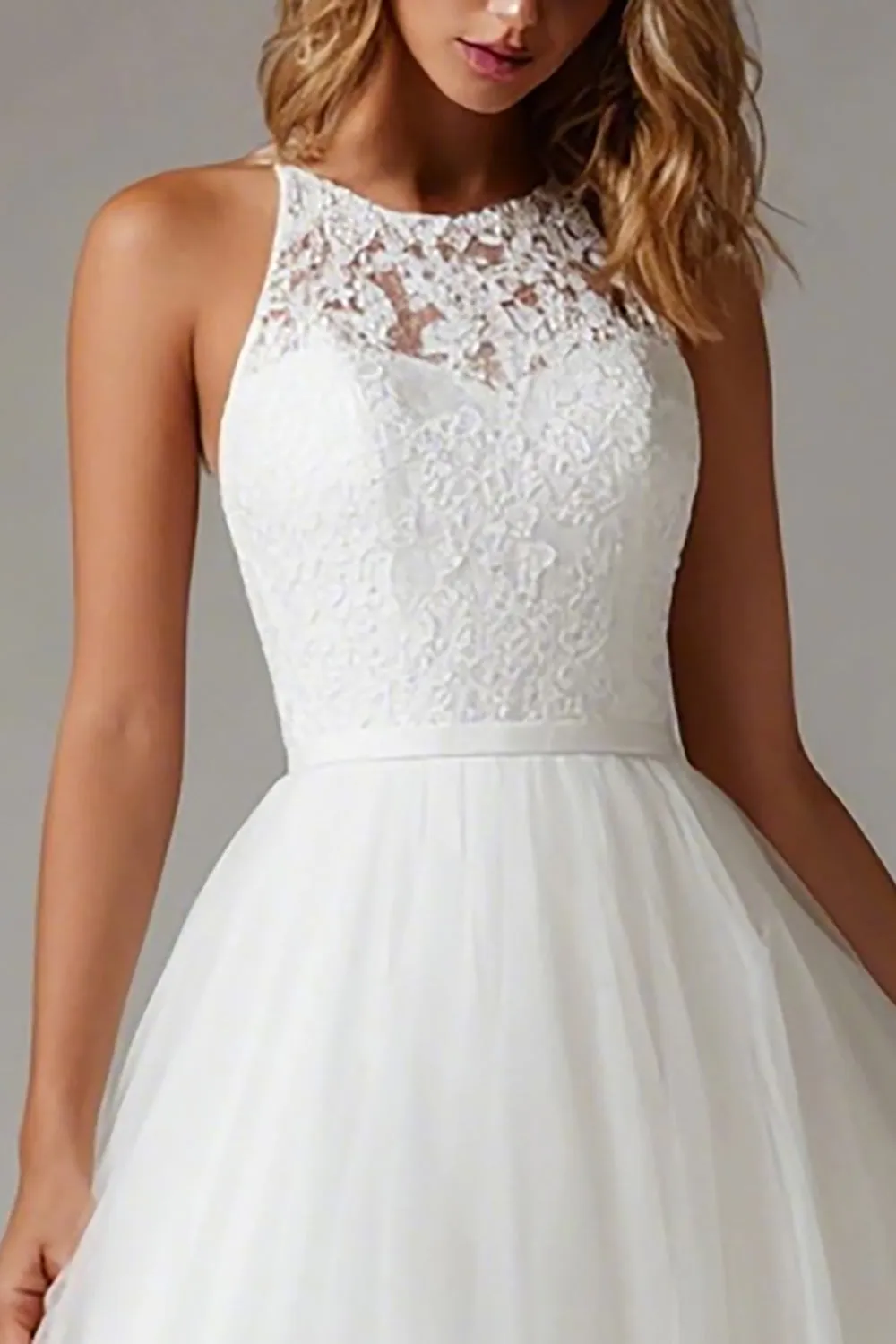 White A Line Lace Midi Courthouse Wedding Dress sold by Zapaka product image thumbnail 2