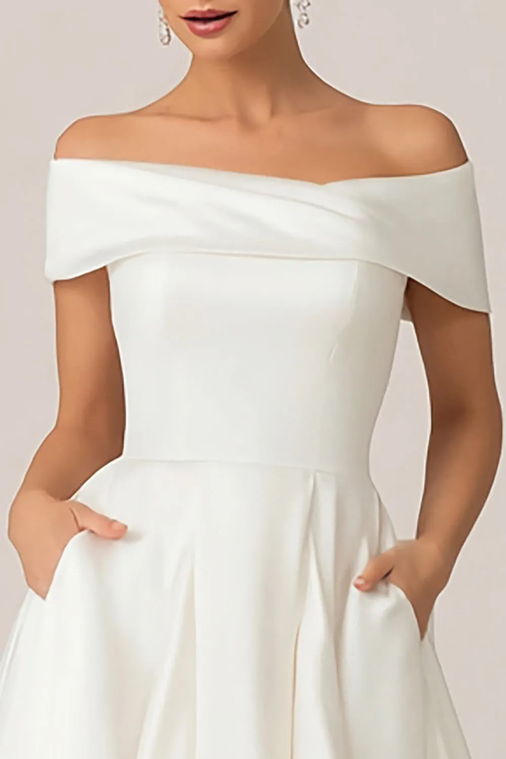 Off The Shoulder A Line White Courthouse Wedding Dress sold by Zapaka product image thumbnail 2