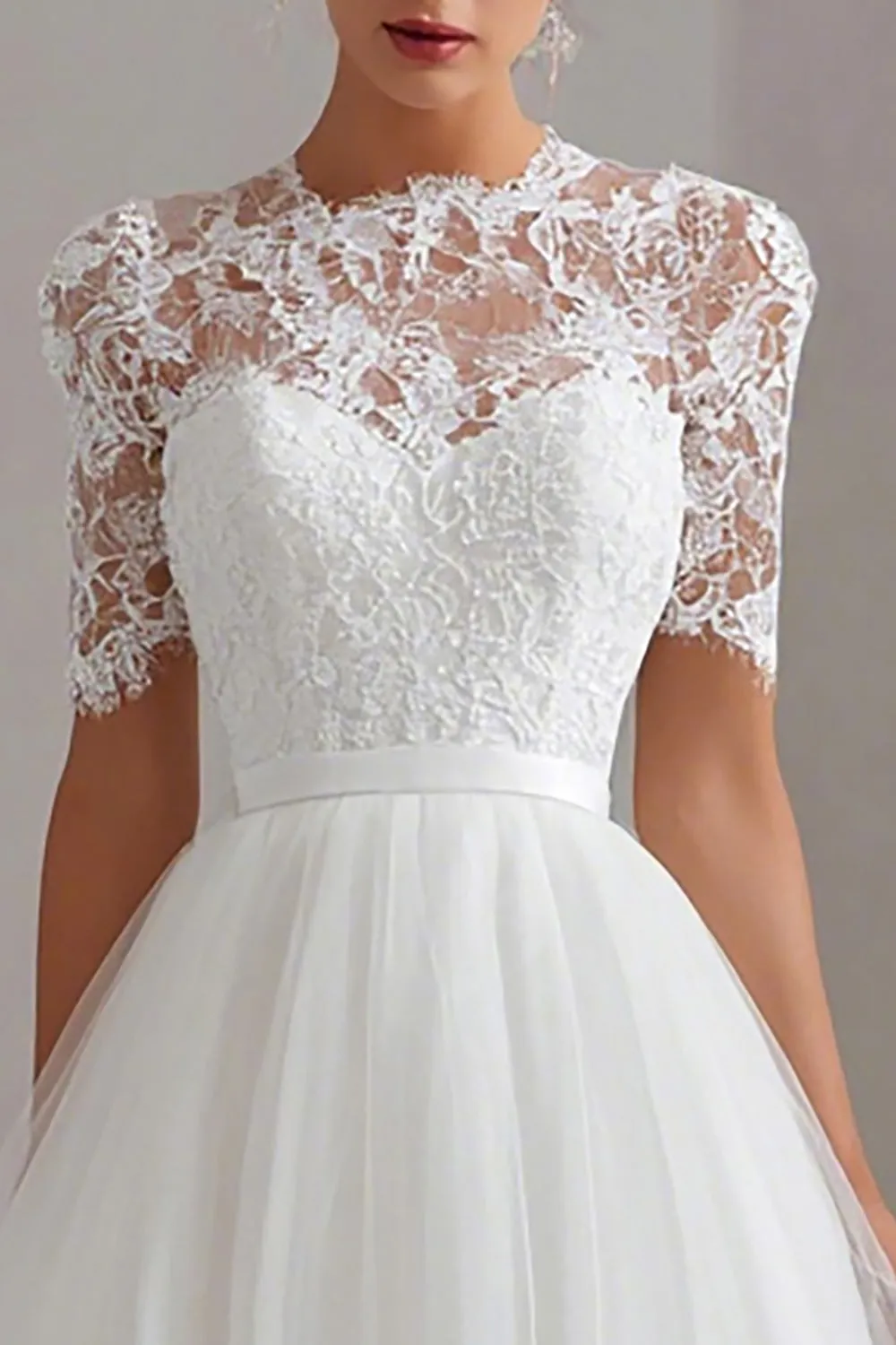 White High Neck A Line Lace Courthouse Wedding Dress sold by Zapaka product image thumbnail 2
