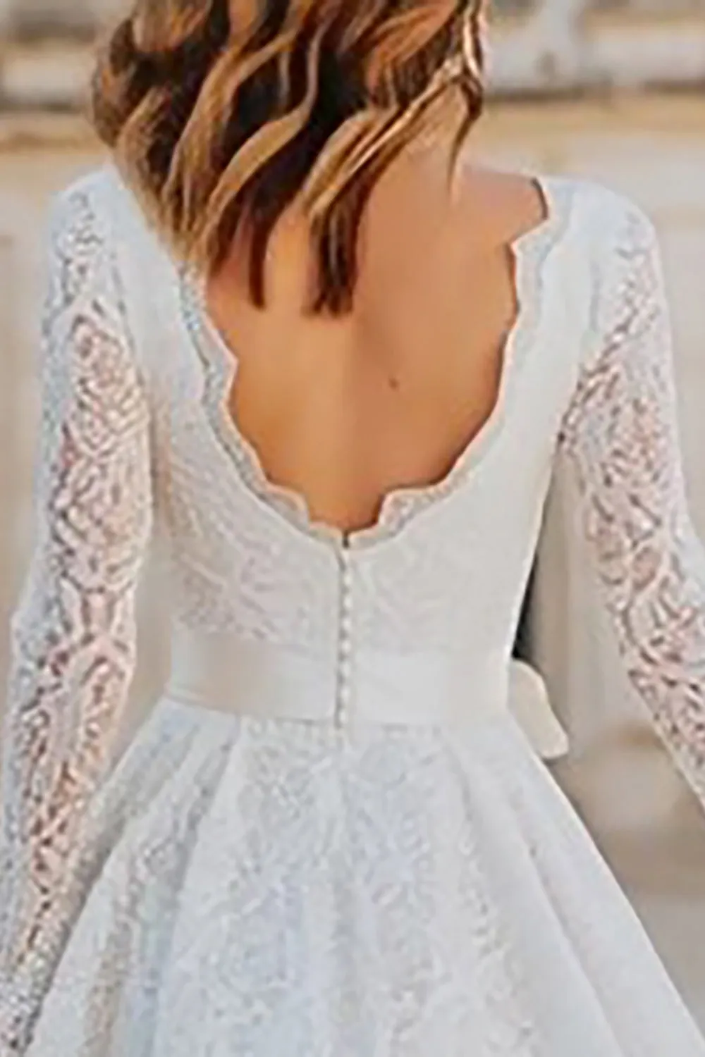Ivory Lace V Neck A Line Midi Engagement Dress with Bow sold by Zapaka product image thumbnail 4