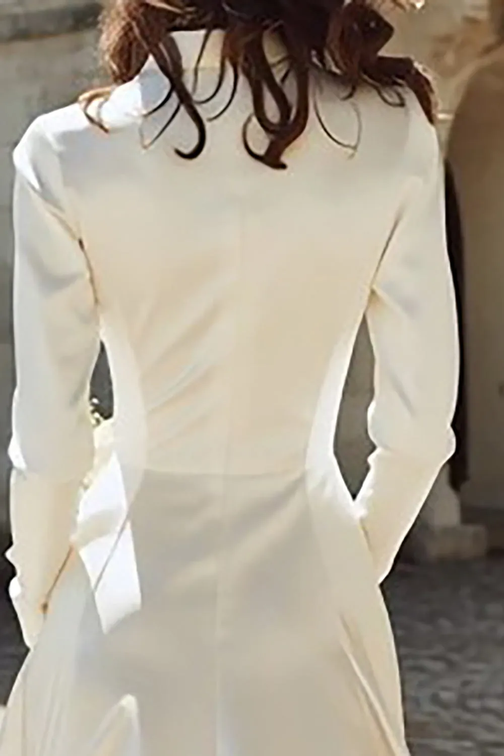 Ivory Satin Peaked Lapel A Line Midi Engagement Dress sold by Zapaka product image thumbnail 4