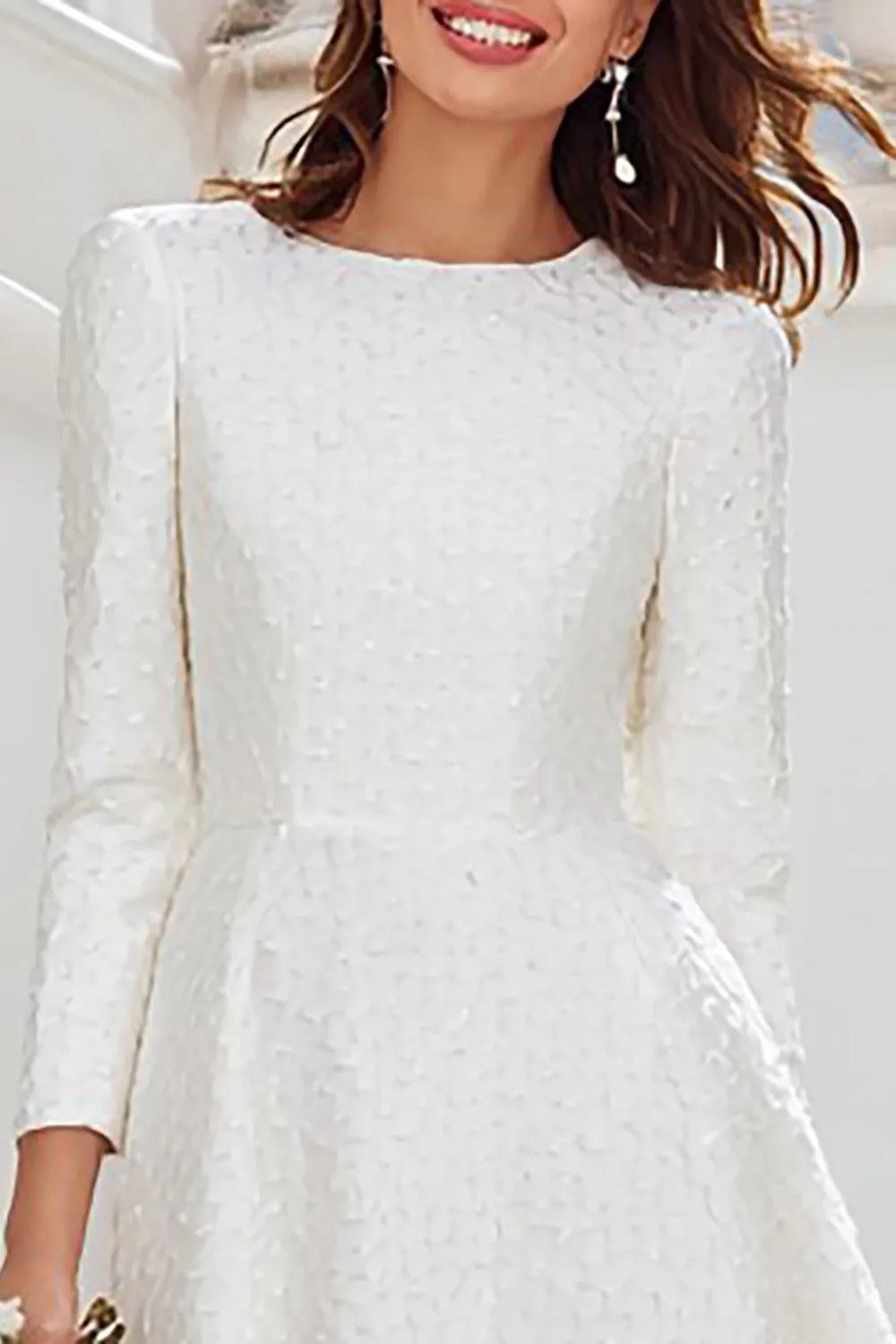 Ivory Long Sleeve A Line Midi Engagement Dress with Ruffles sold by Zapaka product image thumbnail 3