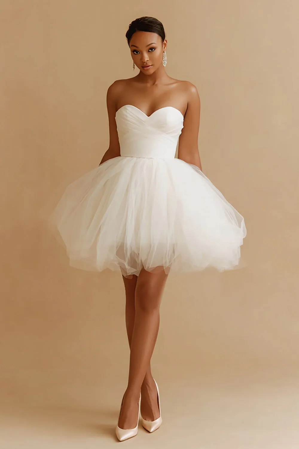 White Tulle A Line Sweetheart Short Wedding Dress sold by Zapaka