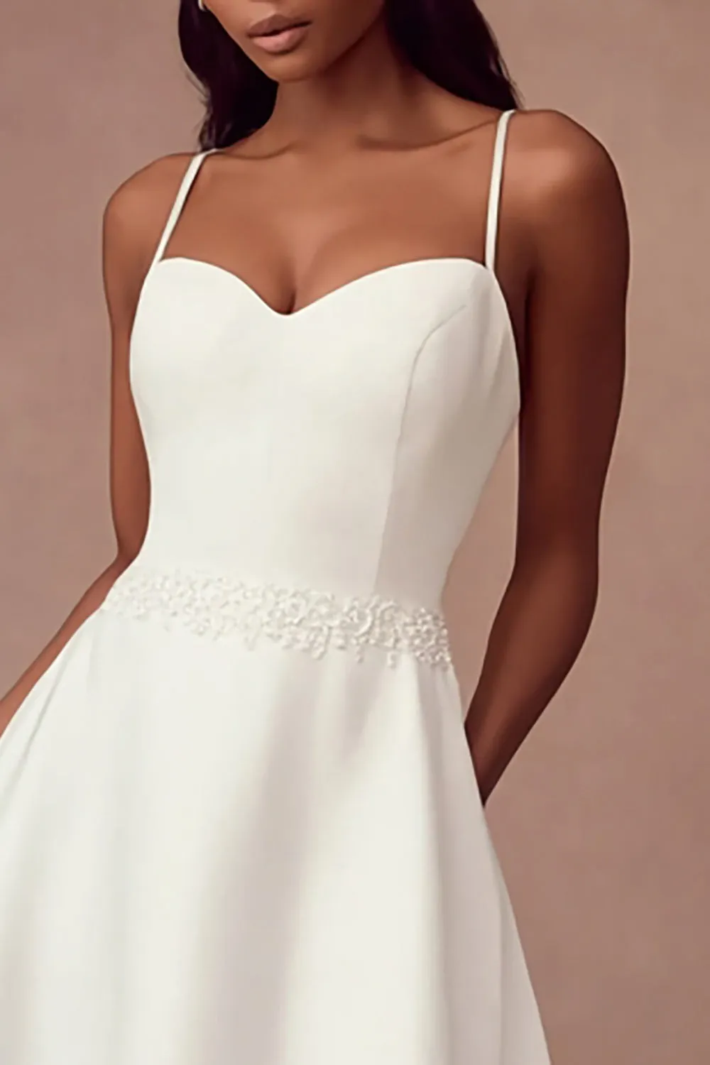Simple White A Line Satin Spaghetti Straps Wedding Dress sold by Zapaka product image thumbnail 2