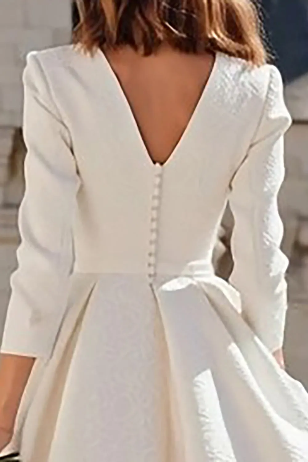 Ivory A Line V-Neck Midi Engagement Dress with 3/4 Sleeves sold by Zapaka product image thumbnail 4