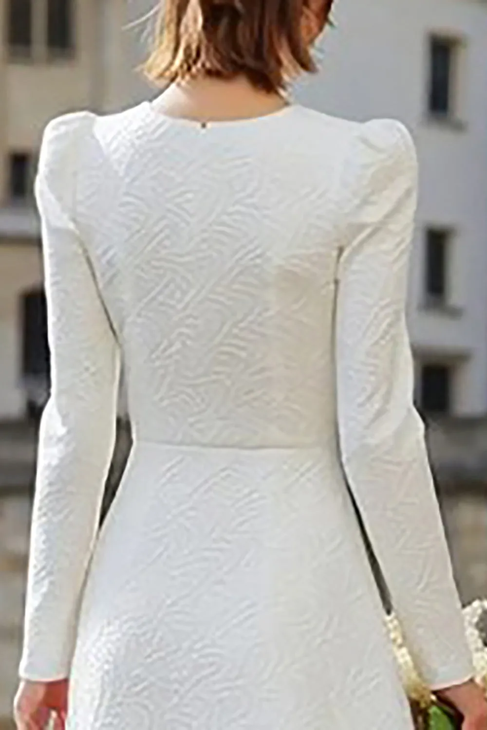Ivory Round Neck A Line Long Sleeve Midi Engagement Dress sold by Zapaka product image thumbnail 4