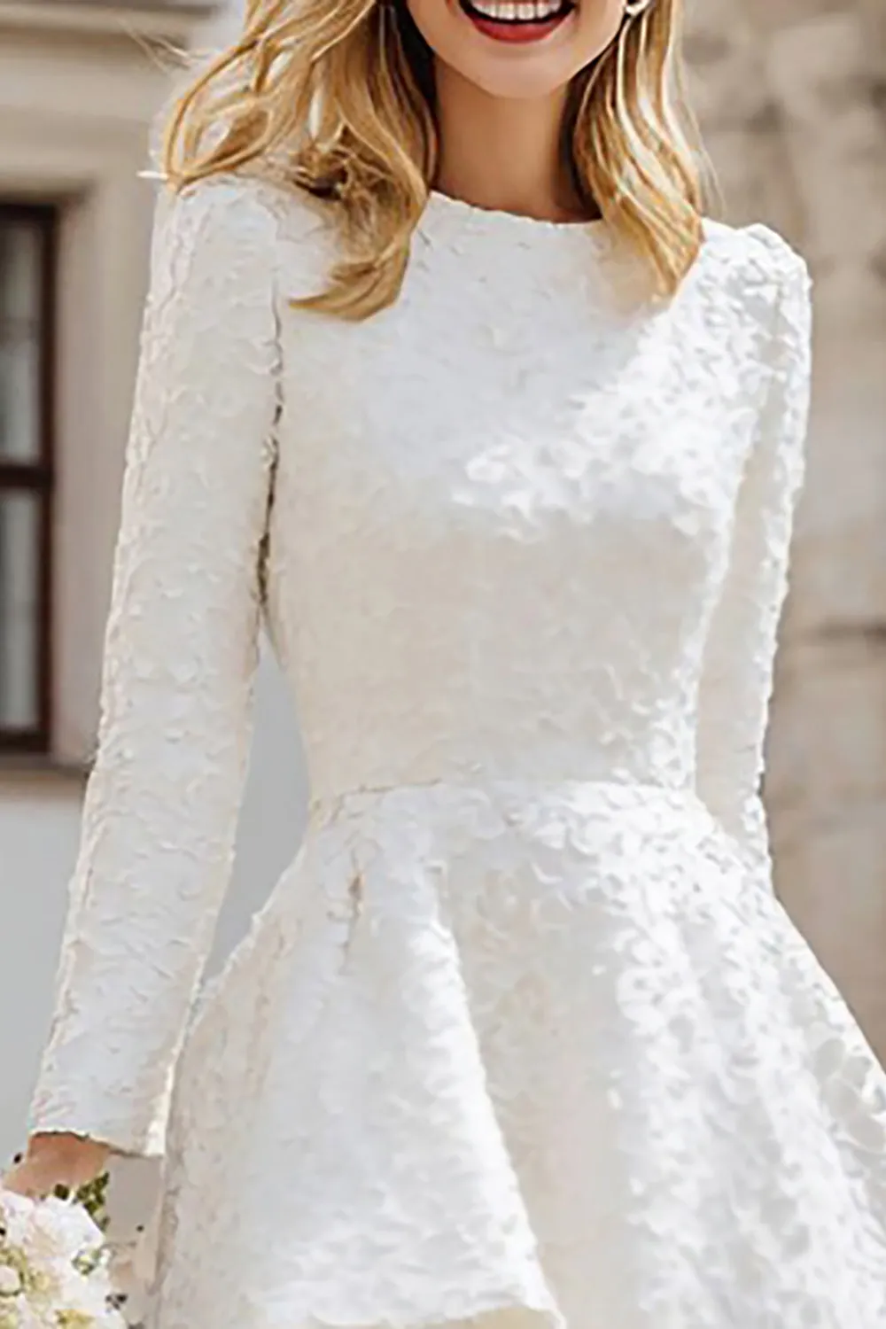 Ivory A Line Bateau Neck Long Sleeve High-Low Engagement Dress sold by Zapaka product image thumbnail 3