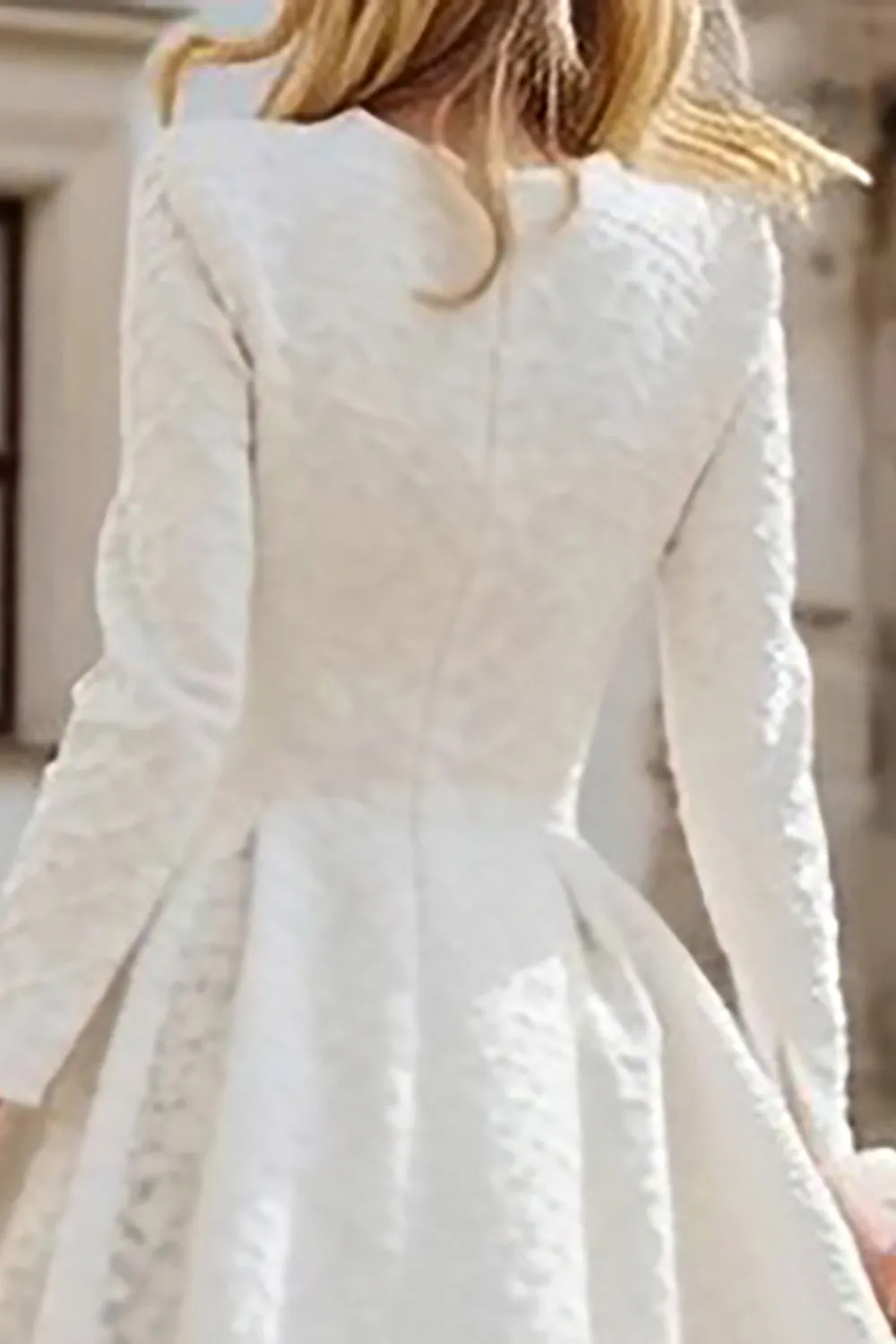 Ivory A Line Bateau Neck Long Sleeve High-Low Engagement Dress sold by Zapaka product image thumbnail 4