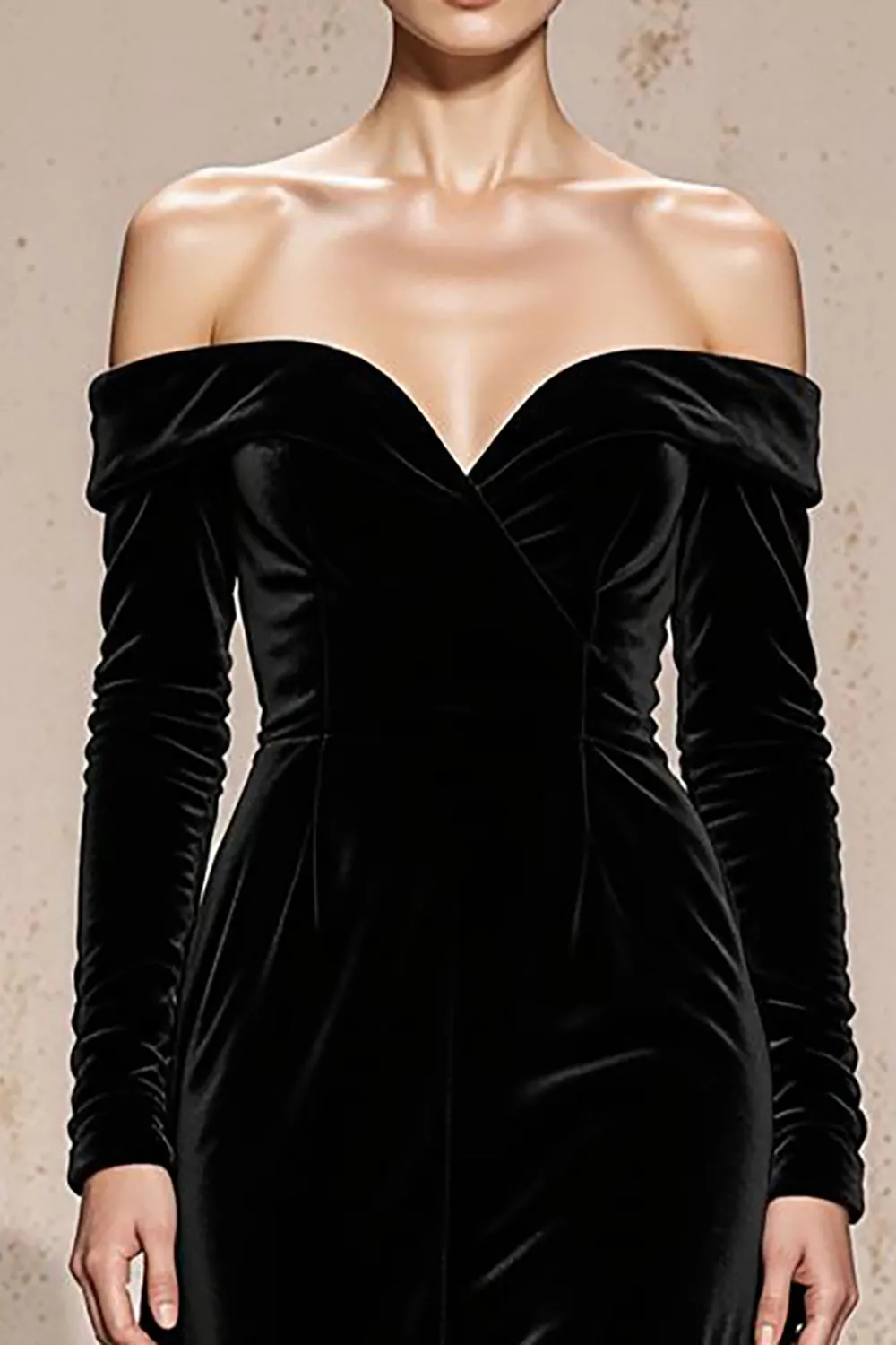 Black Off the Shoulder Velvet Long Sleeve Formal Dress sold by Zapaka product image thumbnail 3