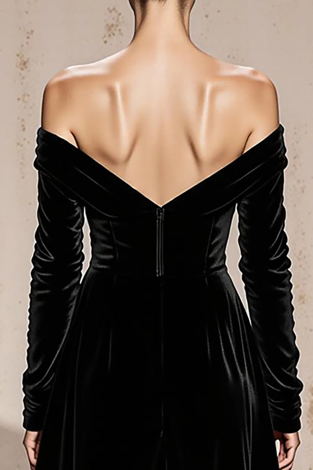 Black Off the Shoulder Velvet Long Sleeve Formal Dress sold by Zapaka product image thumbnail 4