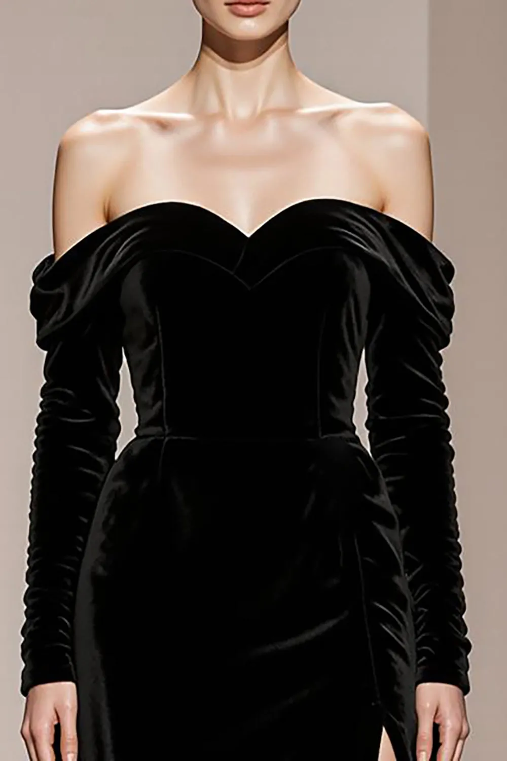 Black Velvet Off the Shoulder Long Formal Dress with Slit sold by Zapaka product image thumbnail 3