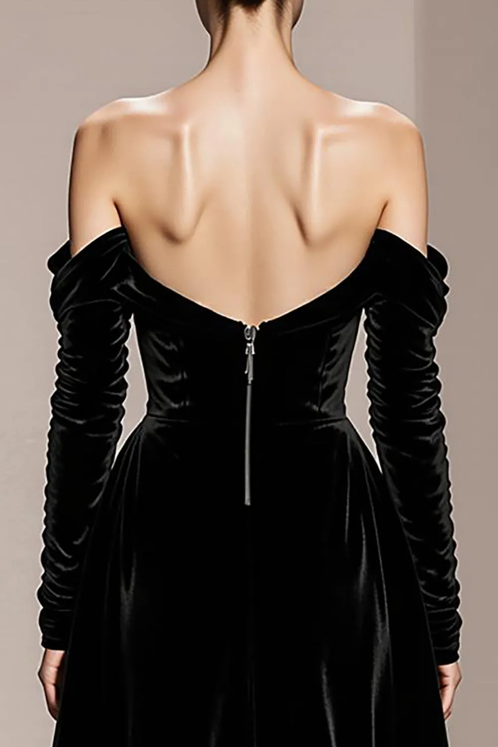 Black Velvet Off the Shoulder Long Formal Dress with Slit sold by Zapaka product image thumbnail 4