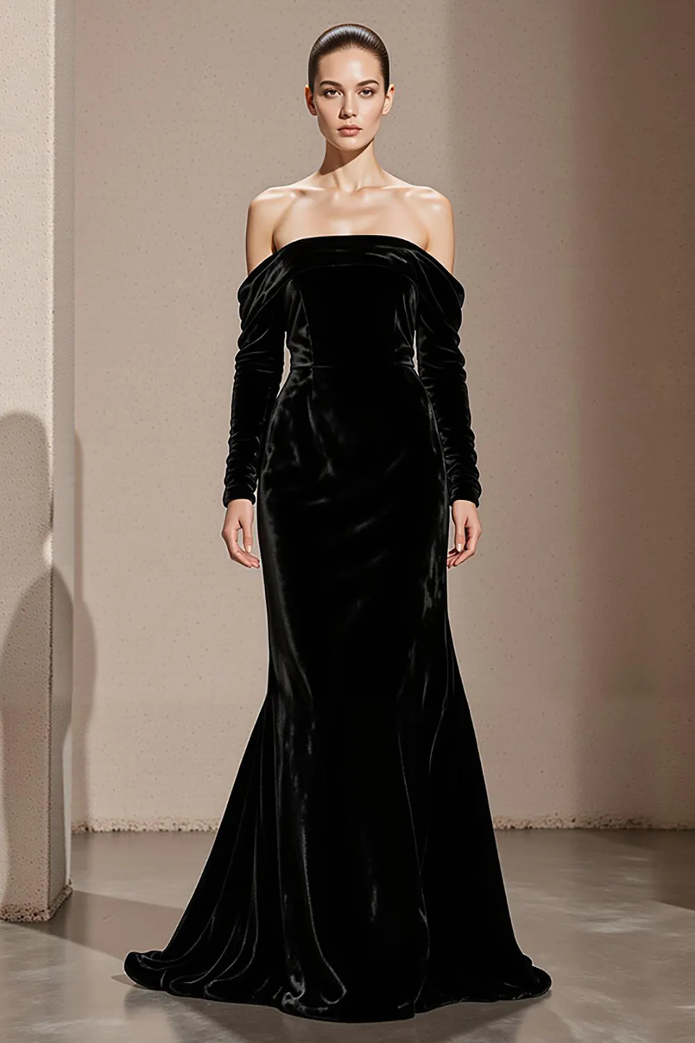 Black Off the Shoulder Velvet Mermaid Long Formal Dress sold by Zapaka