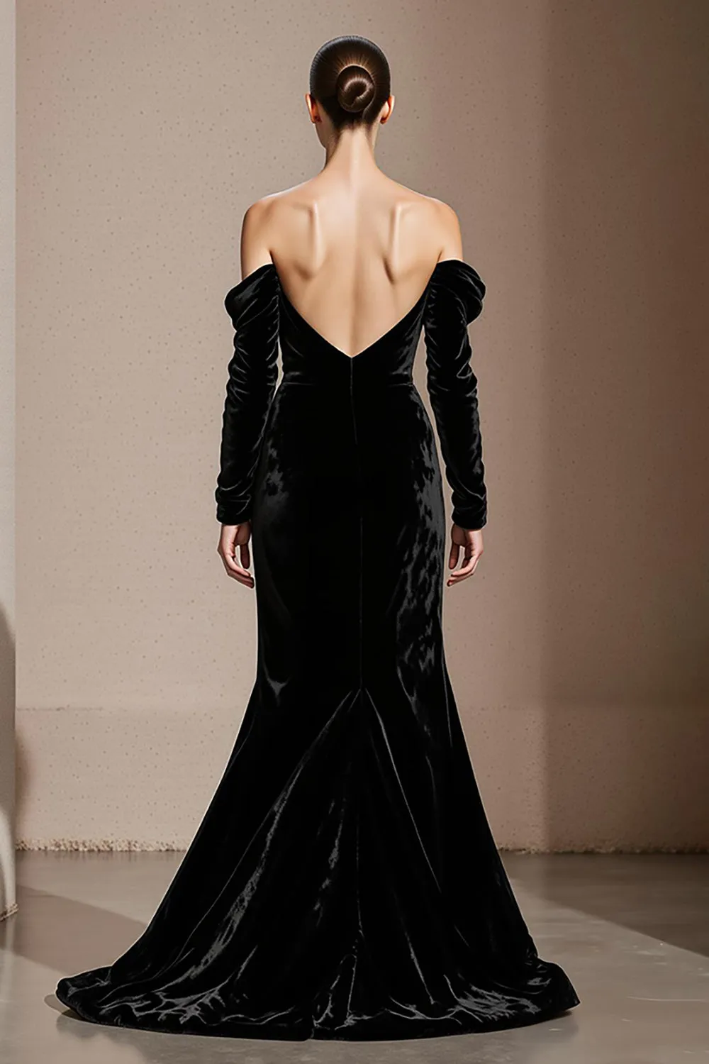 Black Off the Shoulder Velvet Mermaid Long Formal Dress sold by Zapaka product image thumbnail 2