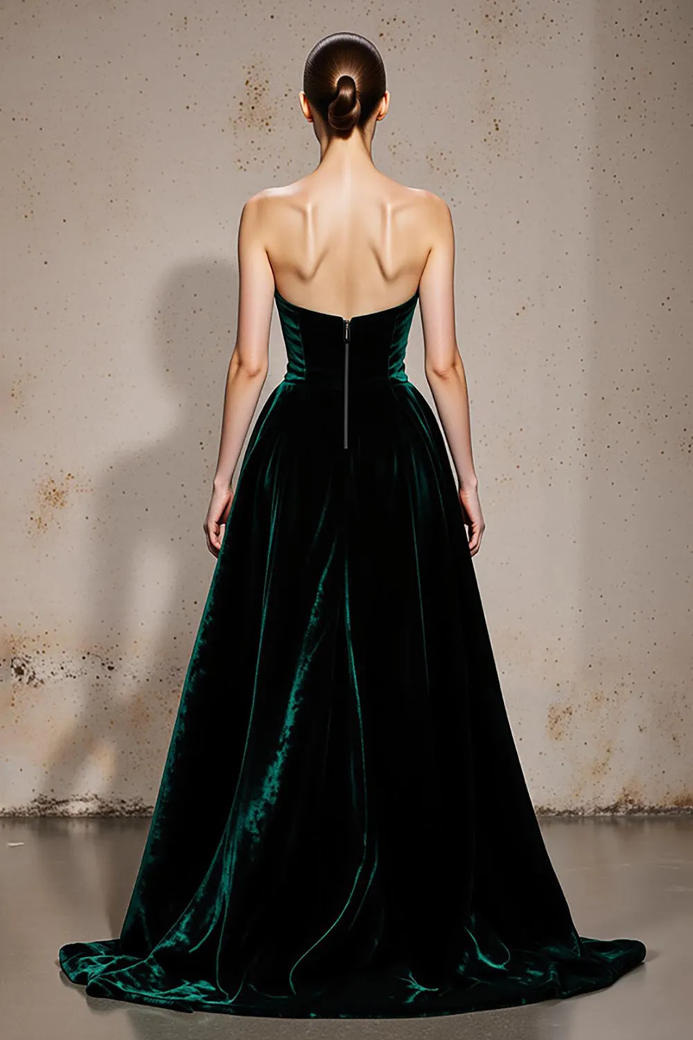 Dark Green Strapless Velvet A Line Long Formal Dress with Slit sold by Zapaka product image thumbnail 2