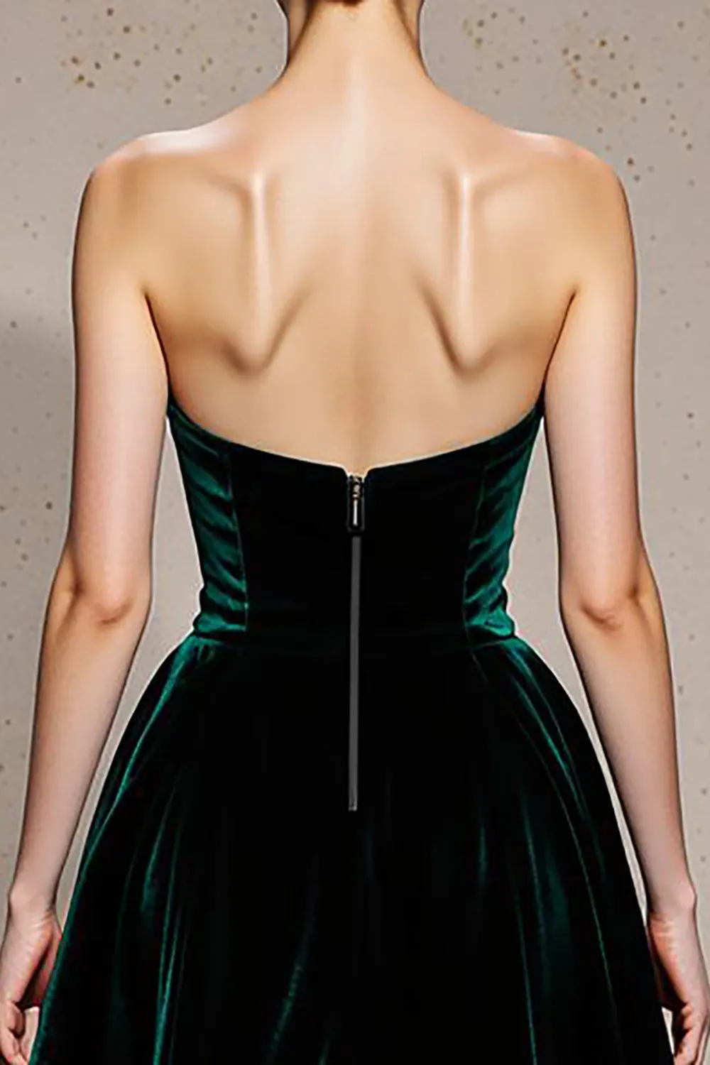 Dark Green Strapless Velvet A Line Long Formal Dress with Slit sold by Zapaka product image thumbnail 4