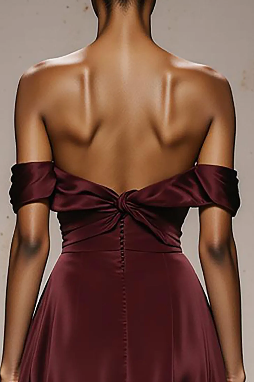 Burgundy Satin Off the Shoulder A Line Long Formal Dress sold by Zapaka product image thumbnail 3