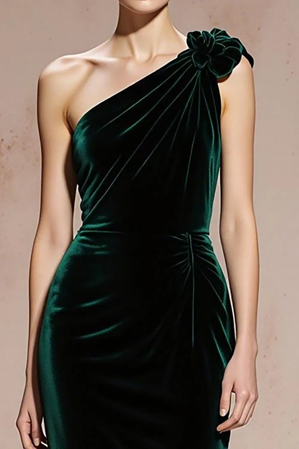 Dark Green One Shoulder Velvet Mermaid Long Formal Dress sold by Zapaka product image thumbnail 3