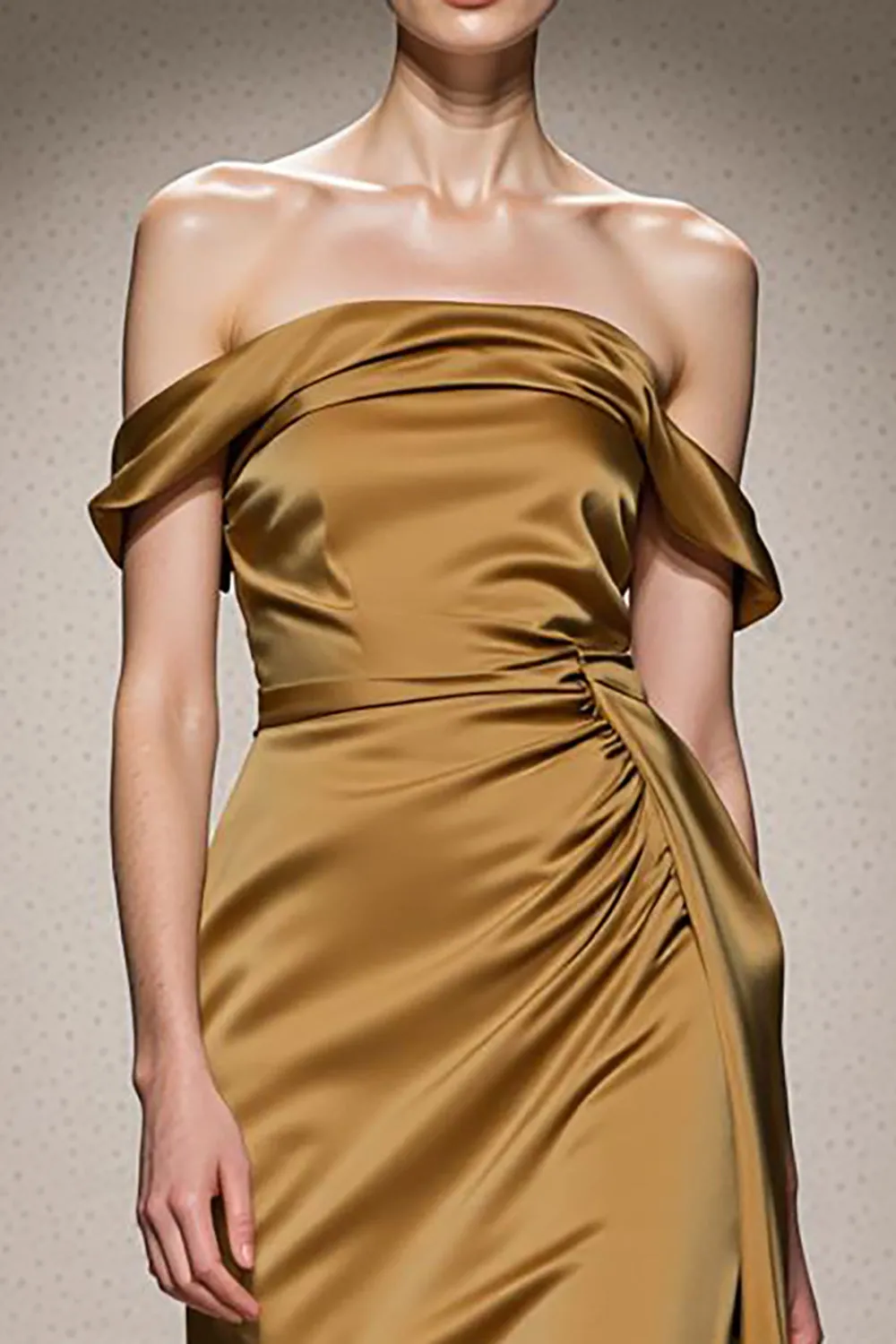 Yellow Mermaid Satin Off the Shoulder Long Formal Dress sold by Zapaka product image thumbnail 3