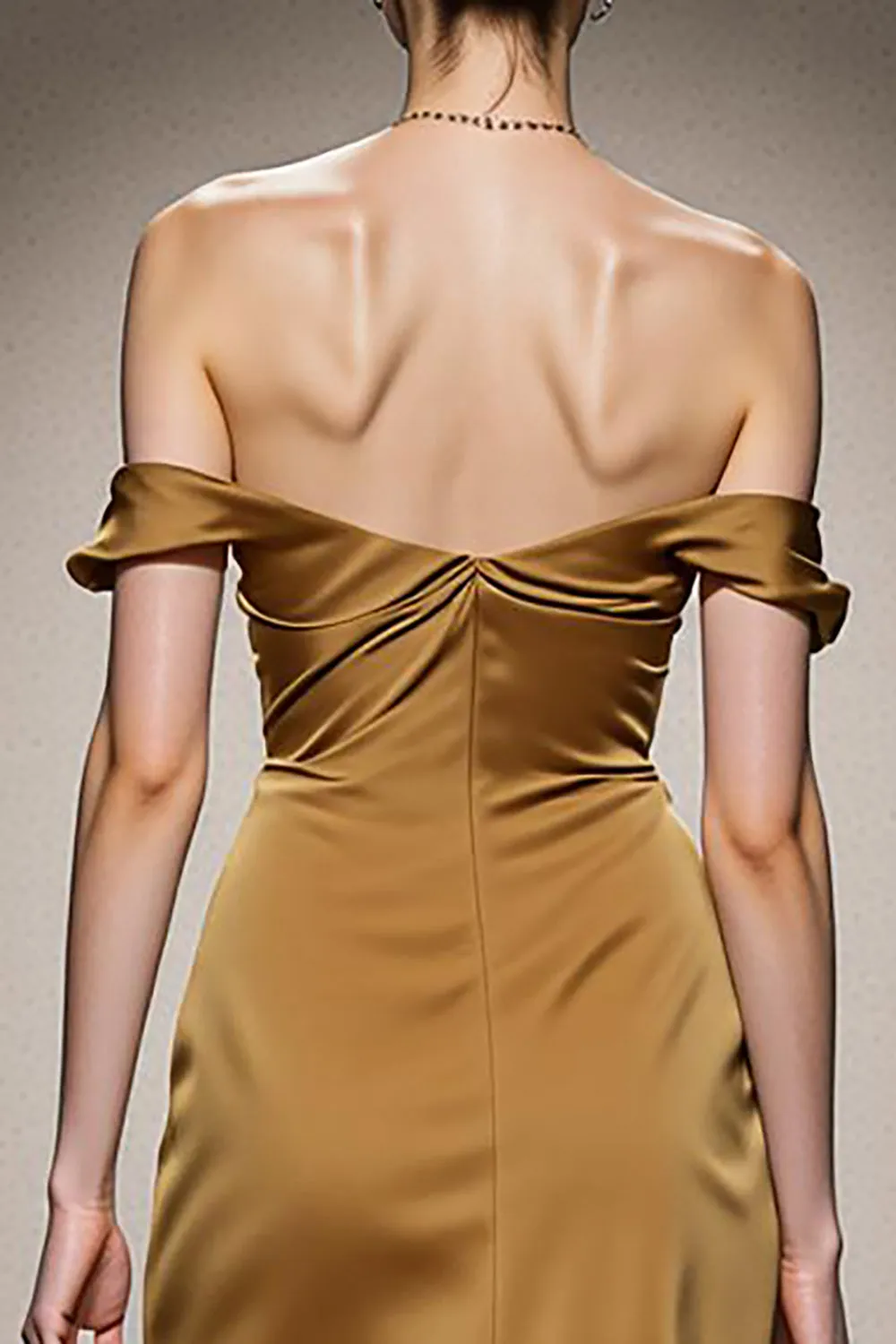 Yellow Mermaid Satin Off the Shoulder Long Formal Dress sold by Zapaka product image thumbnail 4