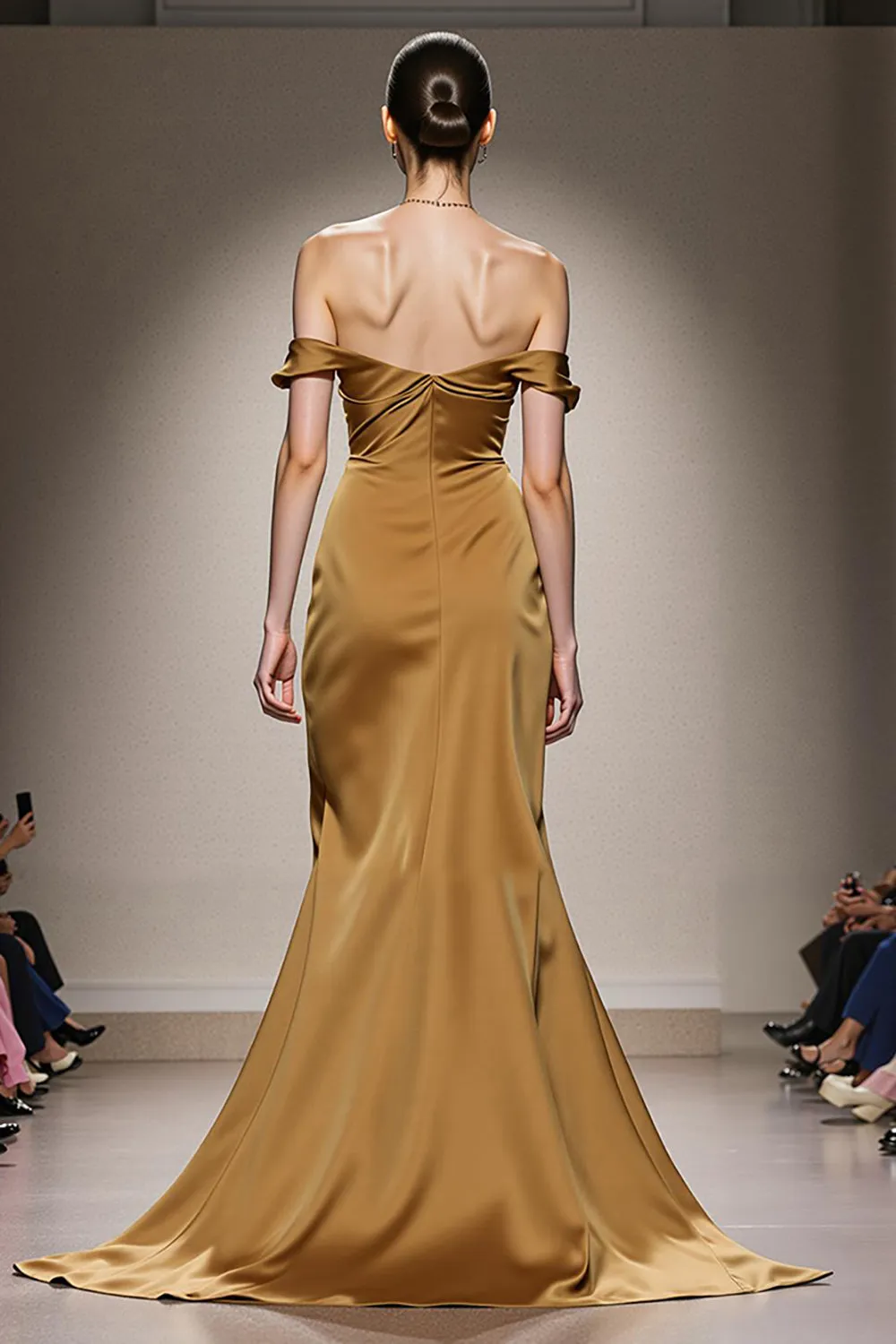 Yellow Mermaid Satin Off the Shoulder Long Formal Dress sold by Zapaka product image thumbnail 2