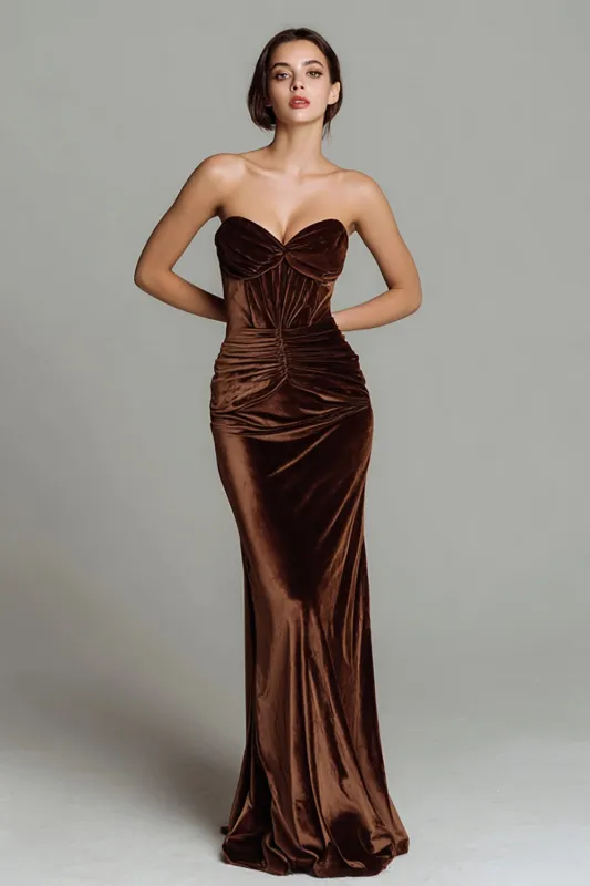Brown Sweetheart Velvet Corset Long Formal Dress sold by Zapaka