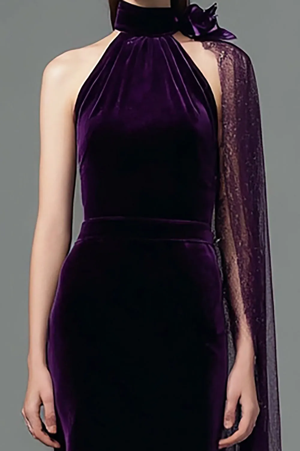 Plum Sheath Velvet Long Formal Dress with Sash sold by Zapaka product image thumbnail 2