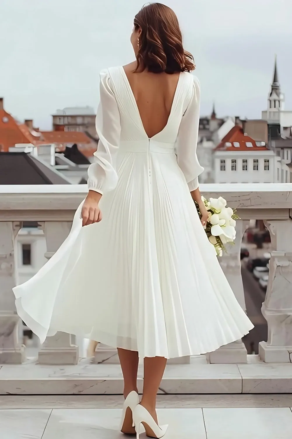Ivory V Neck A Line Registry Office Wedding Dress with Slit sold by Zapaka product image thumbnail 2