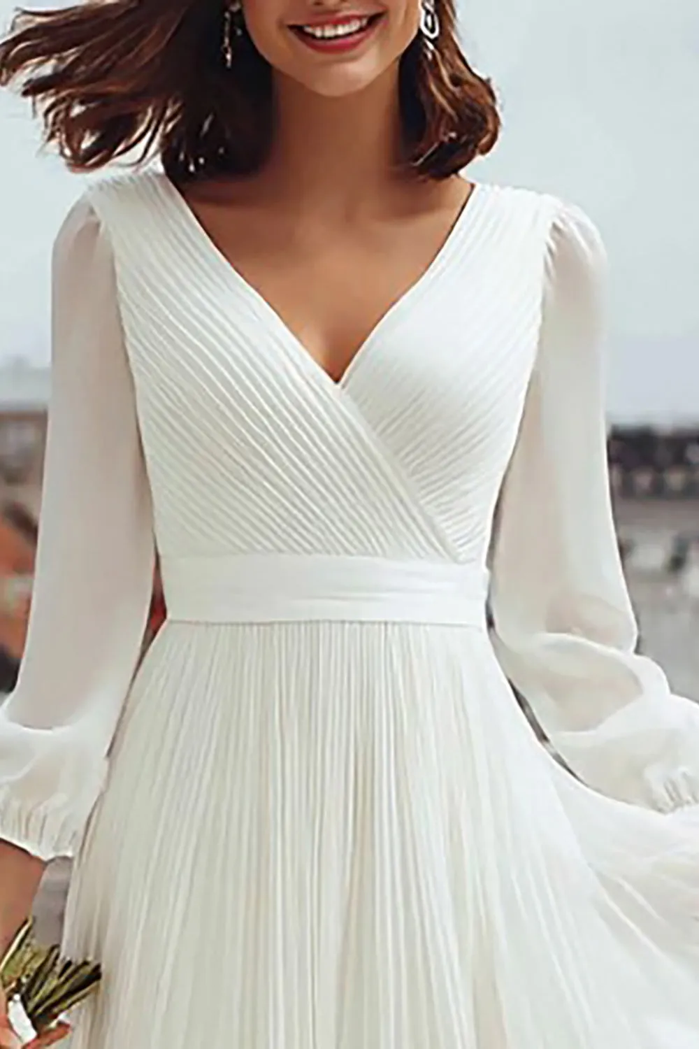 Ivory V Neck A Line Registry Office Wedding Dress with Slit sold by Zapaka product image thumbnail 3