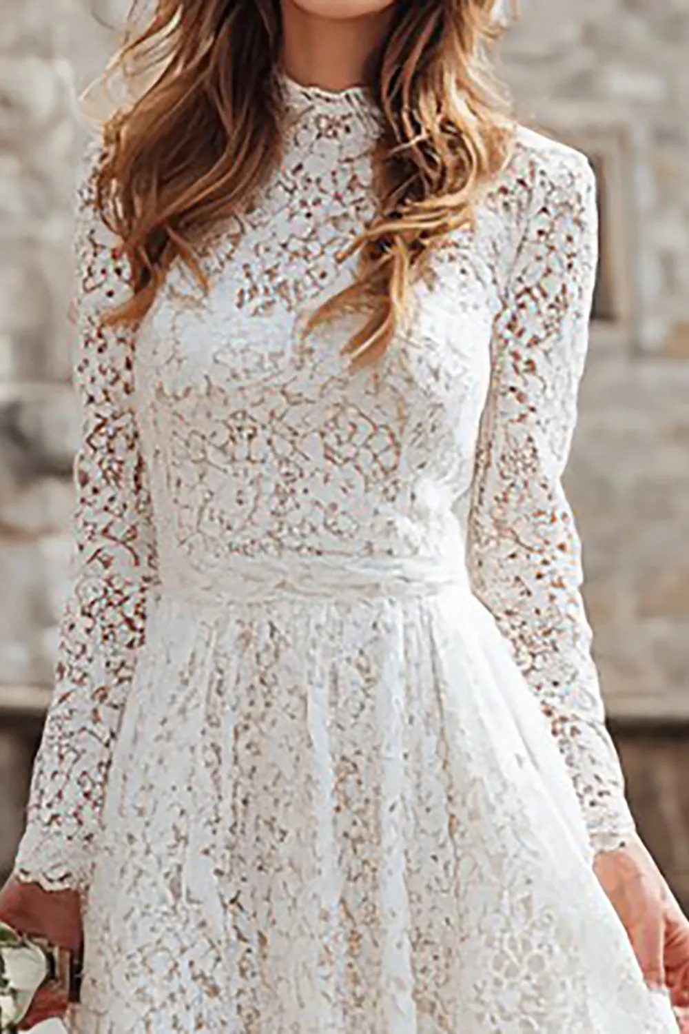 Ivory Lace A Line High Neck Rehearsal Dinner Dress sold by Zapaka product image thumbnail 3