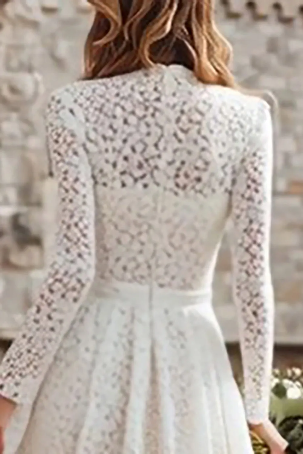 Ivory Lace A Line High Neck Rehearsal Dinner Dress sold by Zapaka product image thumbnail 4
