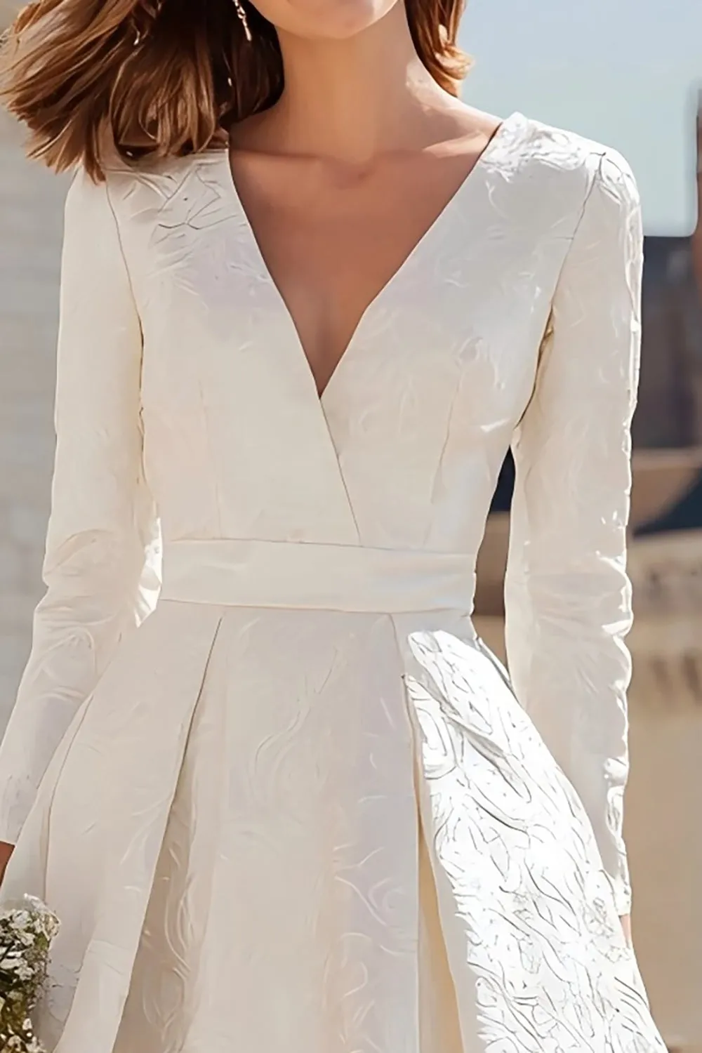 Ivory A Line V Neck Midi Registry Office Wedding Dress sold by Zapaka product image thumbnail 3