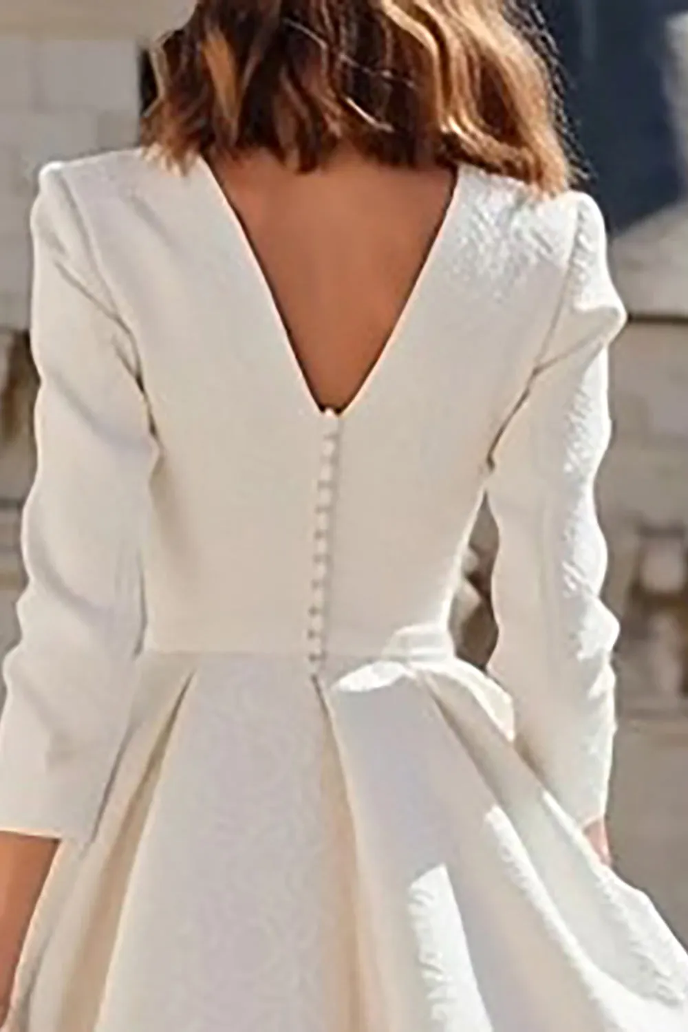 Ivory A Line V Neck Midi Registry Office Wedding Dress sold by Zapaka product image thumbnail 4