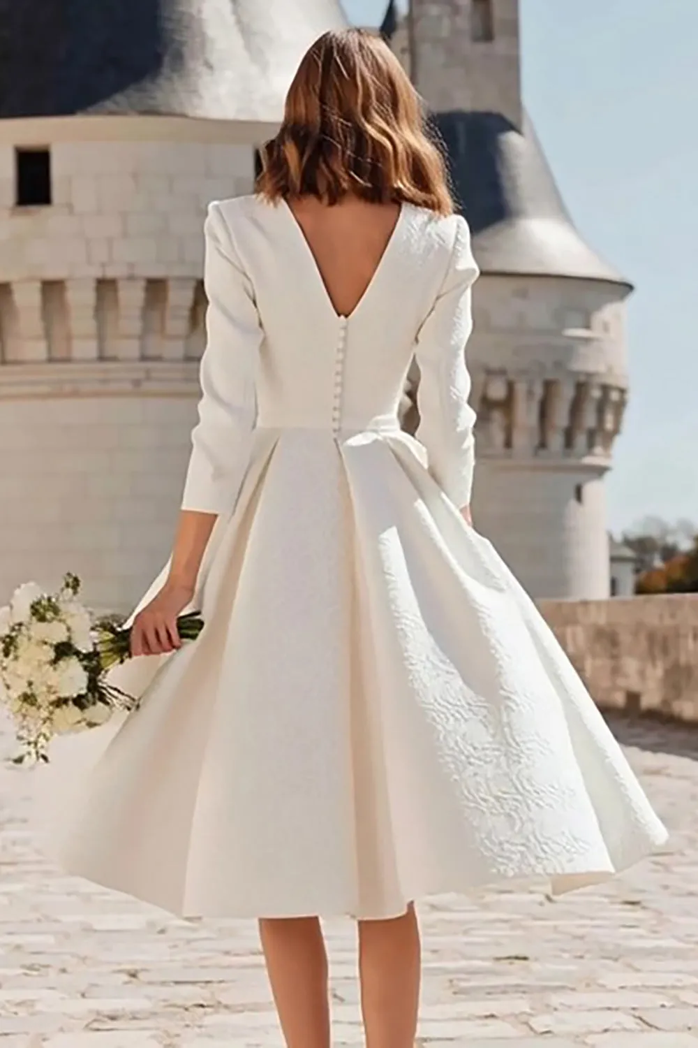 Ivory A Line V Neck Midi Registry Office Wedding Dress sold by Zapaka product image thumbnail 2