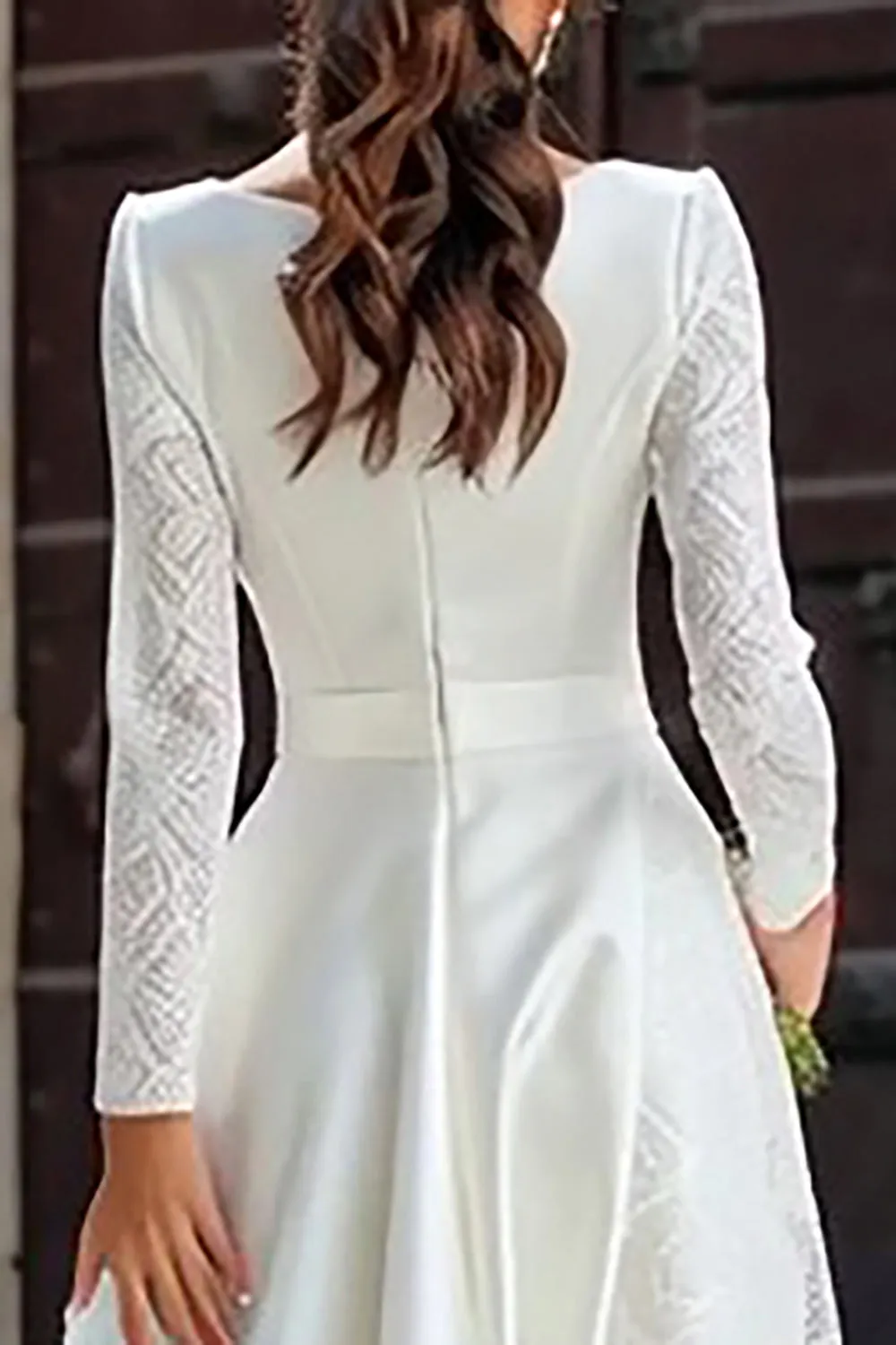 Ivory A Line Boat Neck Wedding Reception Dress with Lace sold by Zapaka product image thumbnail 4