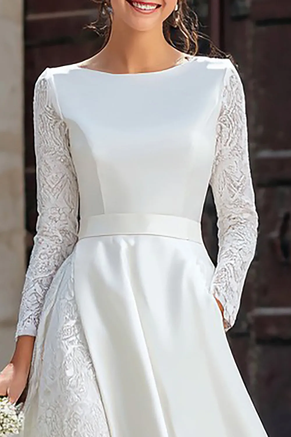 Ivory A Line Boat Neck Wedding Reception Dress with Lace sold by Zapaka product image thumbnail 3