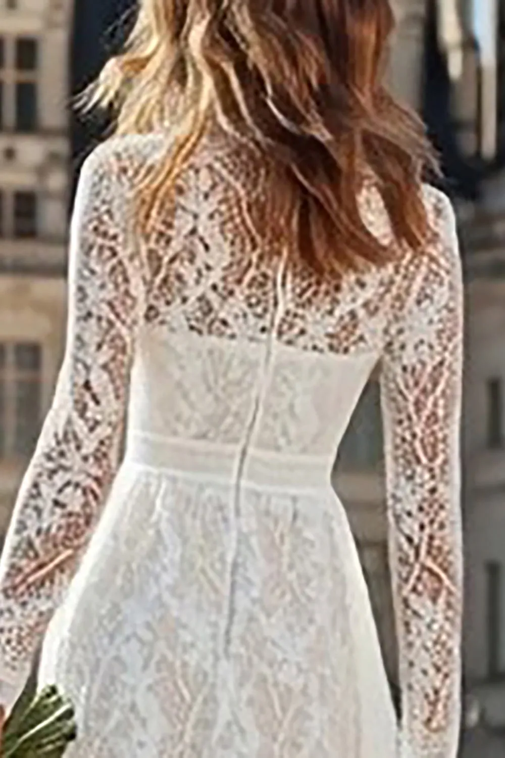 Ivory Sheath Lace Long High Neck Wedding Reception Dress sold by Zapaka product image thumbnail 4